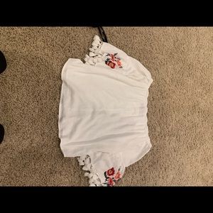 white linen off the shoulder top